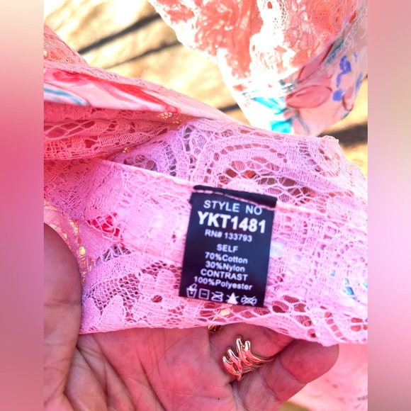 POL Pink Lace Kimono Robe with Floral Trim Intimate Sleepwear - Picture 3 of 5